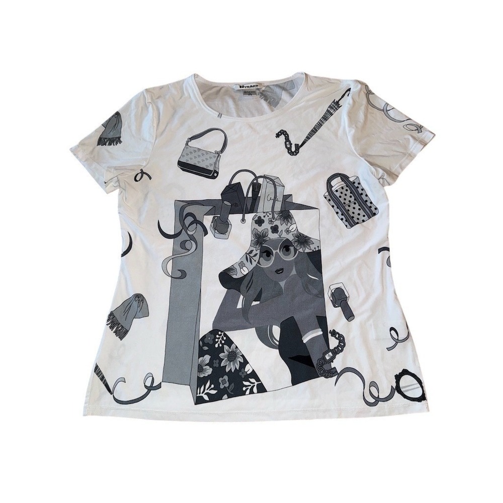 Nygard T-Shirt Womens Size M vintage 1980's Geometric Allover Print Scoop Neck